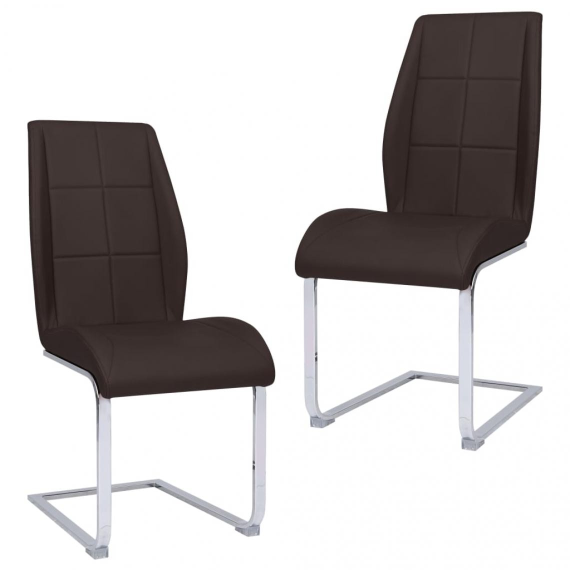 Decoshop26 - Lot de 2 chaises de salle à manger cuisine cantilever design intemporel tissu marron CDS020366 - Chaises