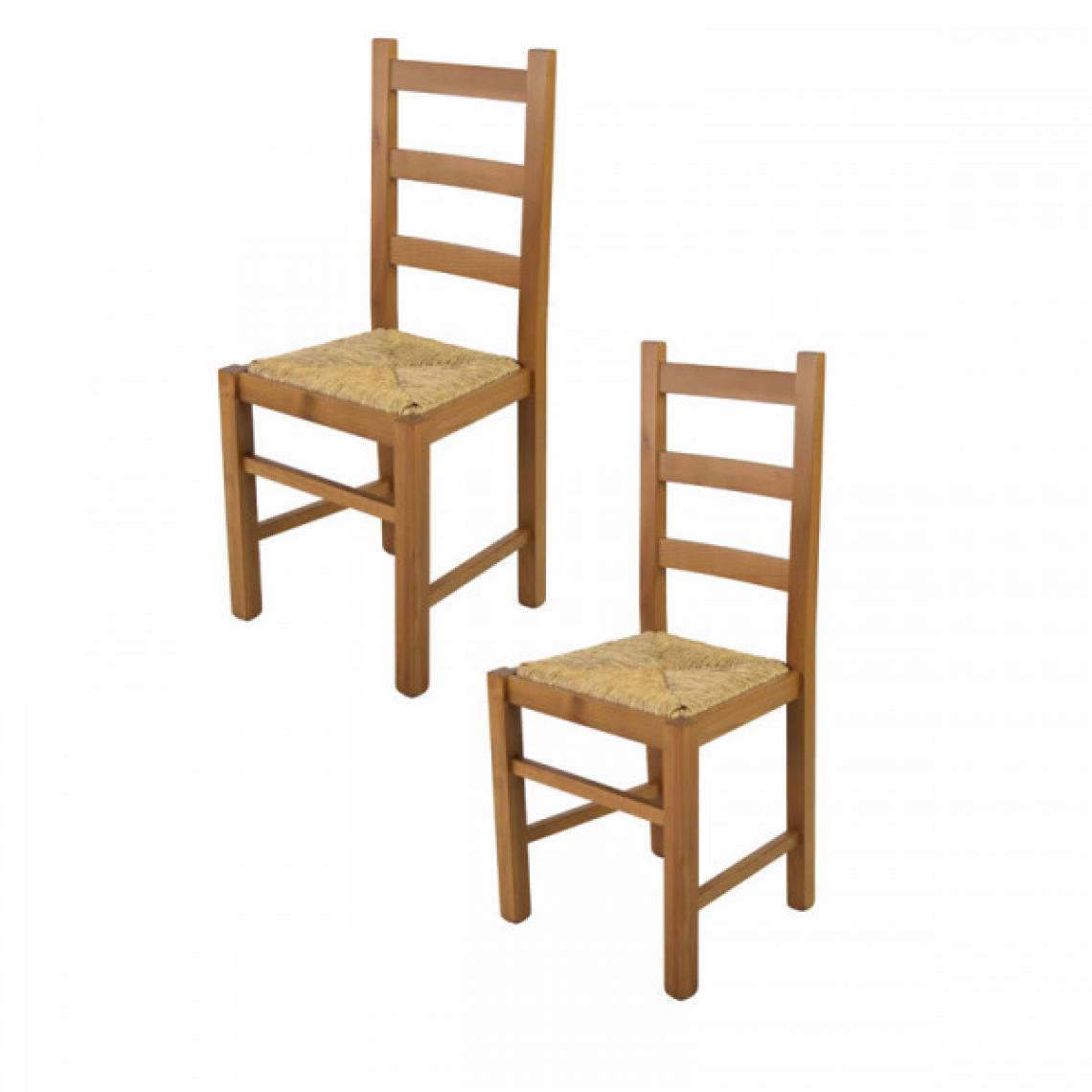 Dansmamaison - Lot de 2 chaises rustiques Chêne/Paille n°3 - PISA - L 43 x l 40 x H 97 cm - Chaises