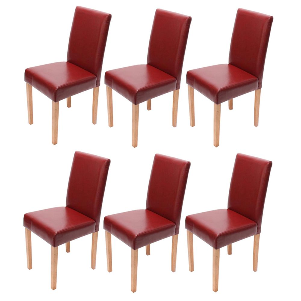 Mendler - Lot de 6 chaises de séjour Littau, cuir reconstitué rouge, pieds clairs - Chaises