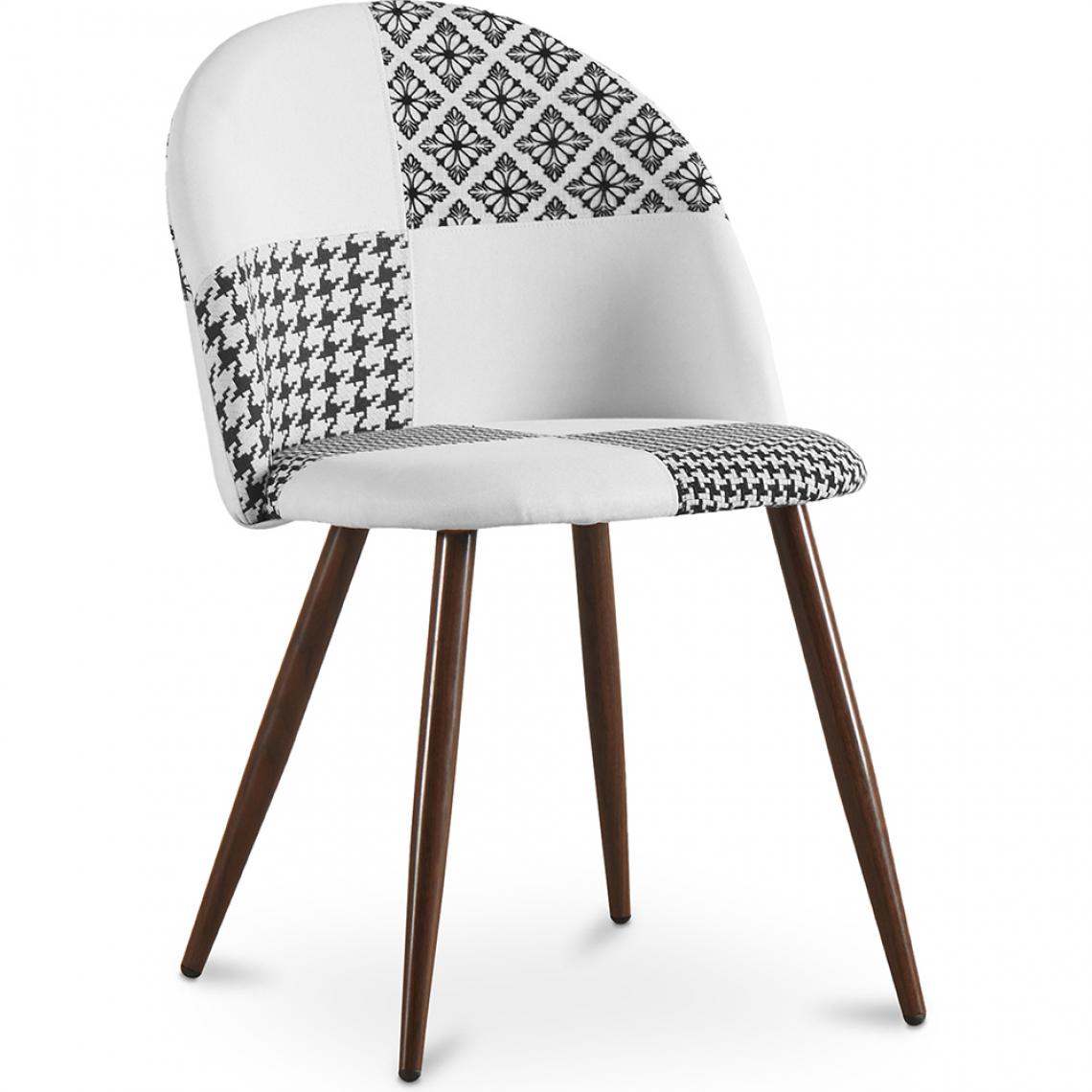 Iconik Interior - Chaise à manger tapissée scandi retro design patchwork pieds en bois sombre - Evelyne Sam - Chaises