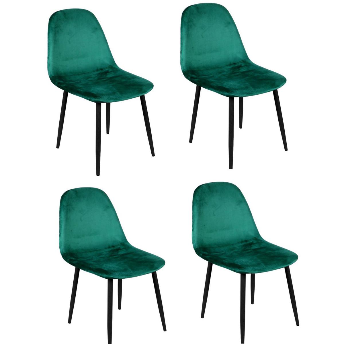 Urban Living - Lot de 4 Chaises de table design velours Inoui - Vert émeraude - Chaises