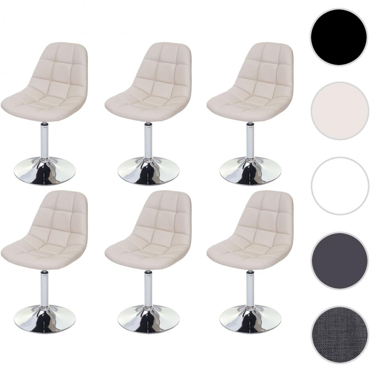 Mendler - 6x chaise de salle à manger Cascina, fauteuil pitovante, chrome ~ similicuir crème - Chaises
