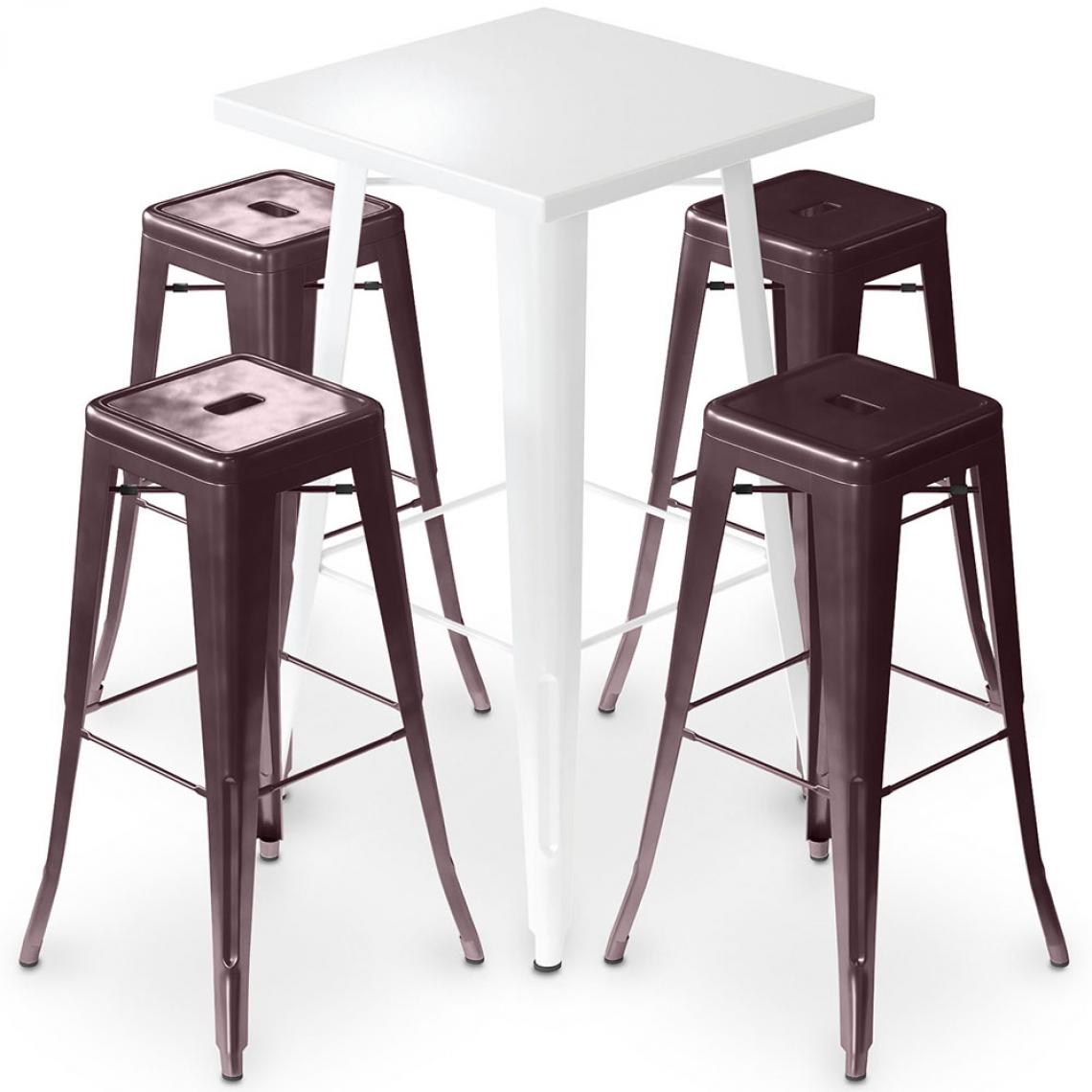 Iconik Interior - Table de bar blanche + 4 tabourets de bar en acier mat Set Bistrot Stylix Design Industriel - Nouvelle édition Bronze - Chaises