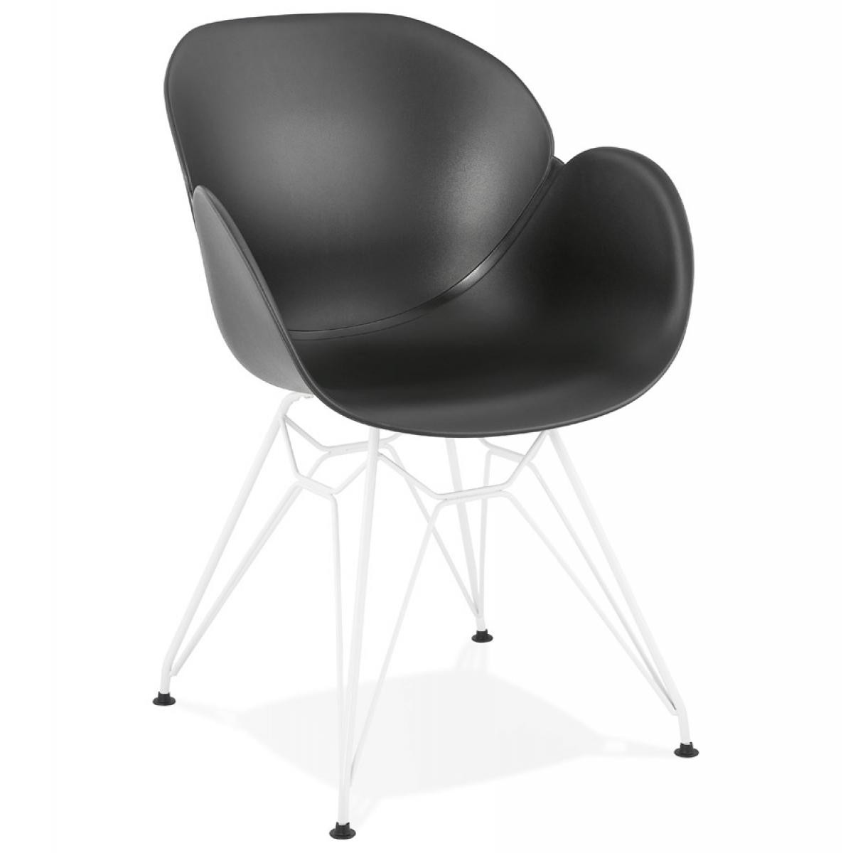 Alterego - Chaise moderne 'FIDJI' noire avec pieds en métal blanc - Chaises