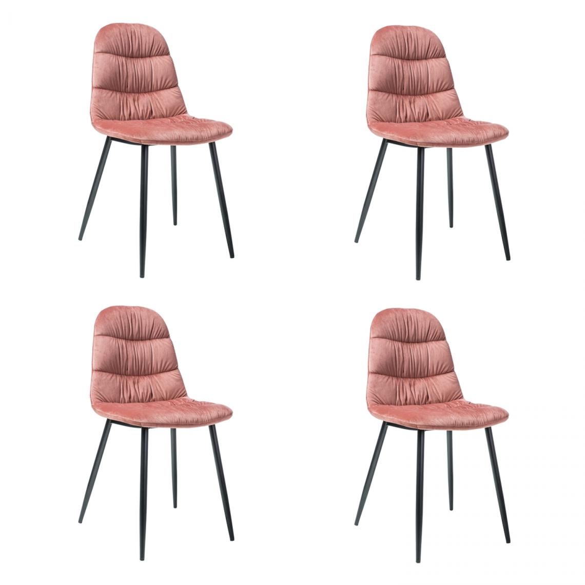 Hucoco - VEBIS - Lot de 4 chaises pour la salle à manger - Style scandinave - 87x44x38 cm - Ttissu velouté - Rose - Chaises
