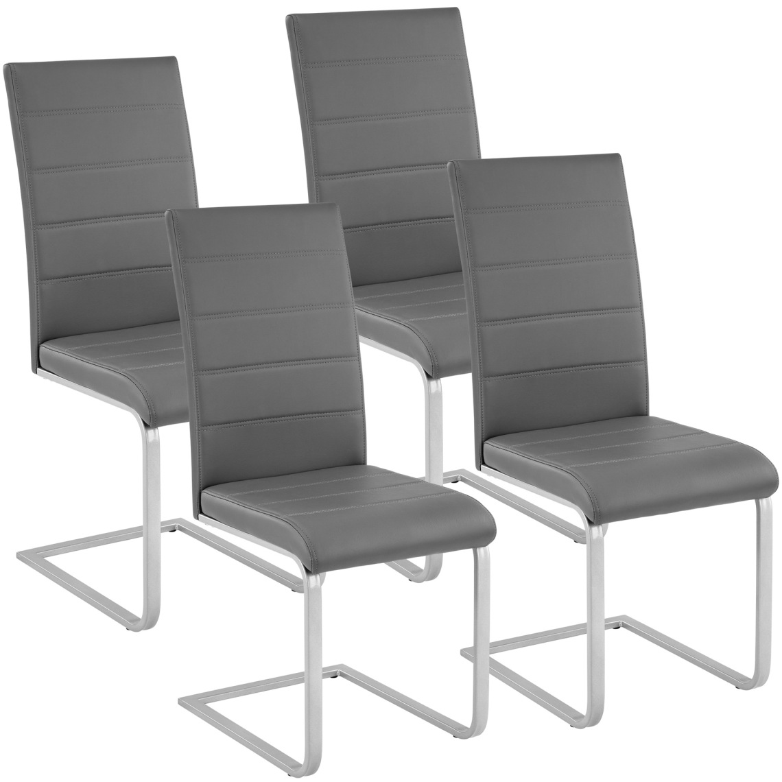 Tectake - 4 Chaises de Salle à Manger BETTINA Rembourrées Pieds en métal Argentés Design Moderne - gris - Chaises