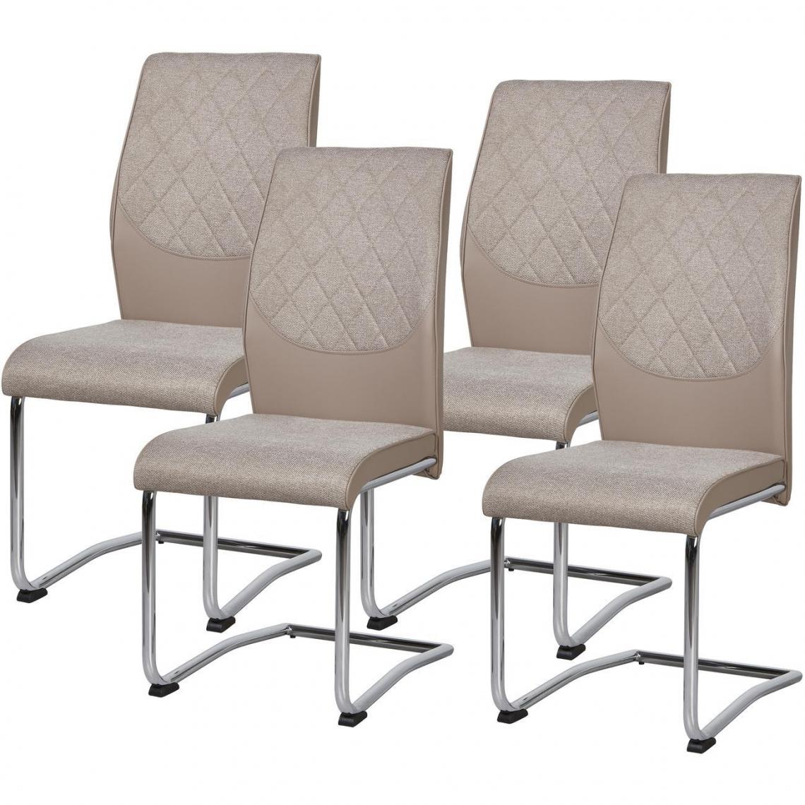 ATHM DESIGN - Lot de 4 - Chaise SWINTON Taupe - assise Tissu et Cuir PU pieds Metal - Chaises