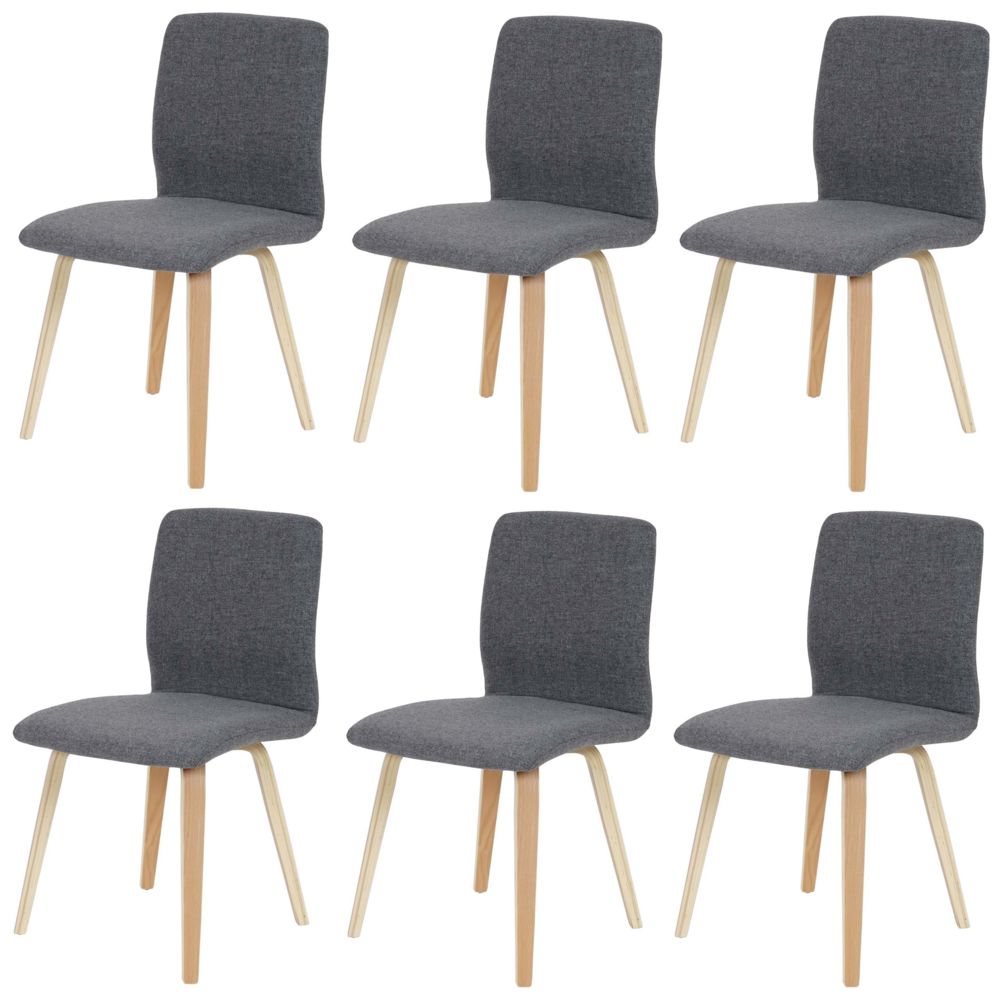 Mendler - Lot de 6 chaises de séjour Bendorf, style rétro, pieds clairs ~ tissu, gris - Chaises