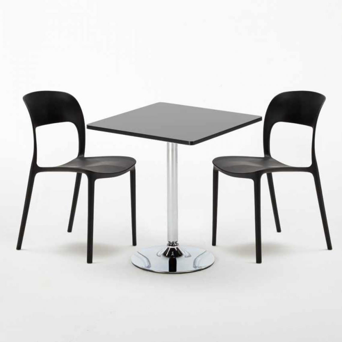 Ahd Amazing Home Design - Table Carrée Noire 70x70cm Avec 2 Chaises Colorées Set Intérieur Bar Café Restaurant Mojito, Couleur: Noir - Tables à manger