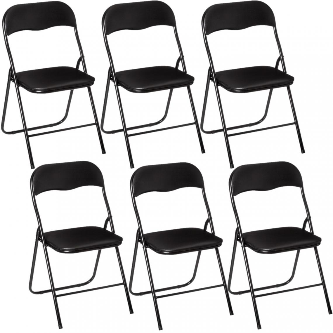Toilinux - Lot de 6 Chaises pliantes en PVC - Noir - Chaises