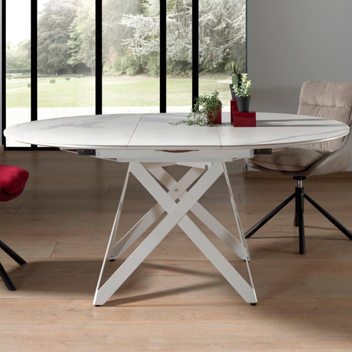 Nouvomeuble - Table blanche extensible en céramique ARTHUR - Tables à manger