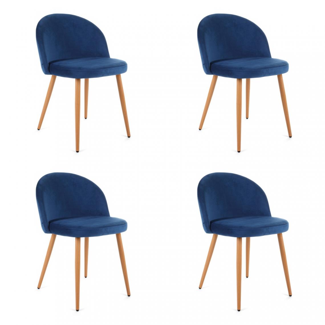Hucoco - KARLI - Chaise rembourrée 4 pcs style moderne salon/salle à manger - 76x53x43 - Pieds en métal - Bleu - Chaises
