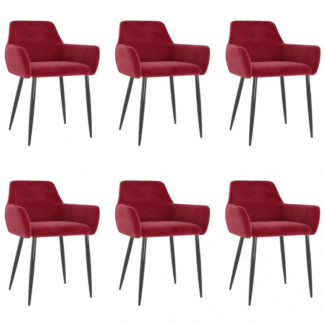 Decoshop26 - Lot de 6 chaises de salle à manger cuisine design moderne velours rouge bordeaux CDS022829 - Chaises