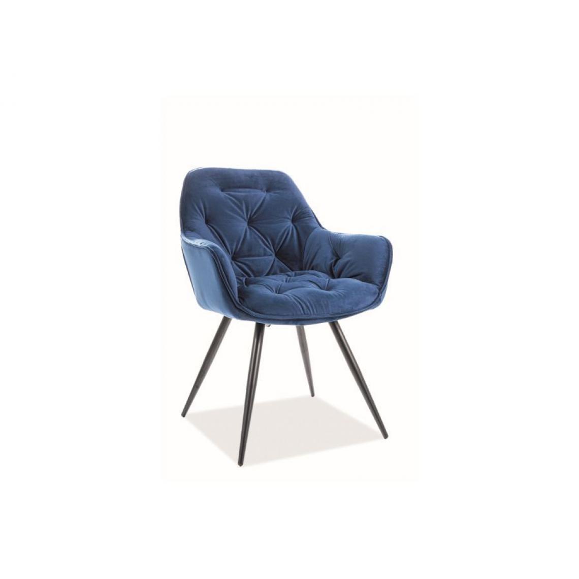 Hucoco - CHERLY | Chaise élégante + accoudoirs style glamour | Dimensions 83x45x44 cm | Rembourrage en velours | Pieds en métal - Bleu - Chaises