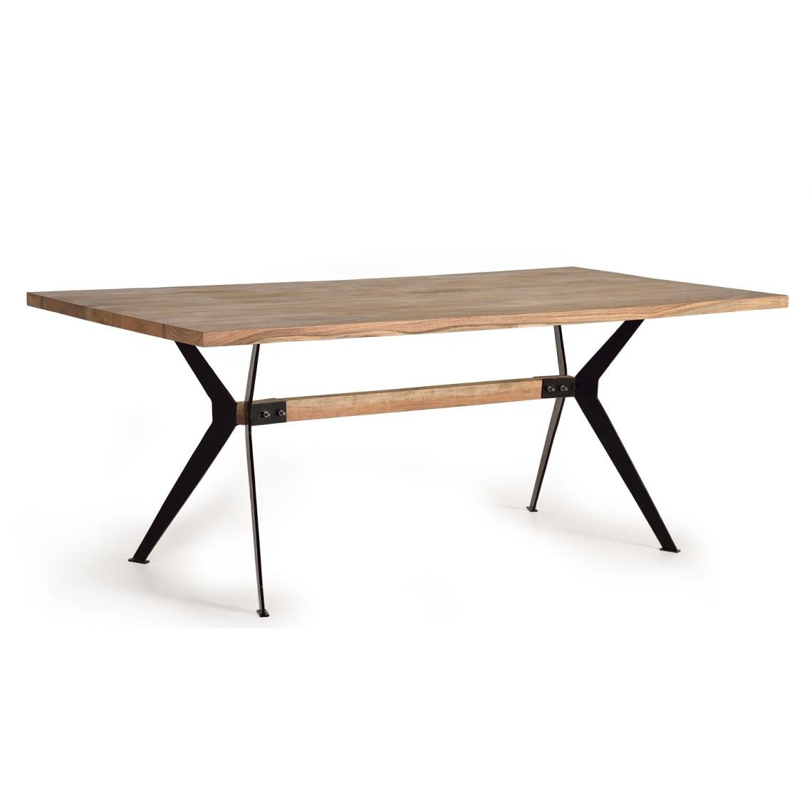 Pegane - Table à manger en bois d'acacia coloris naturel / pieds noir - longueur 200 x profondeur 100 x hauteur 78 cm - Tables à manger