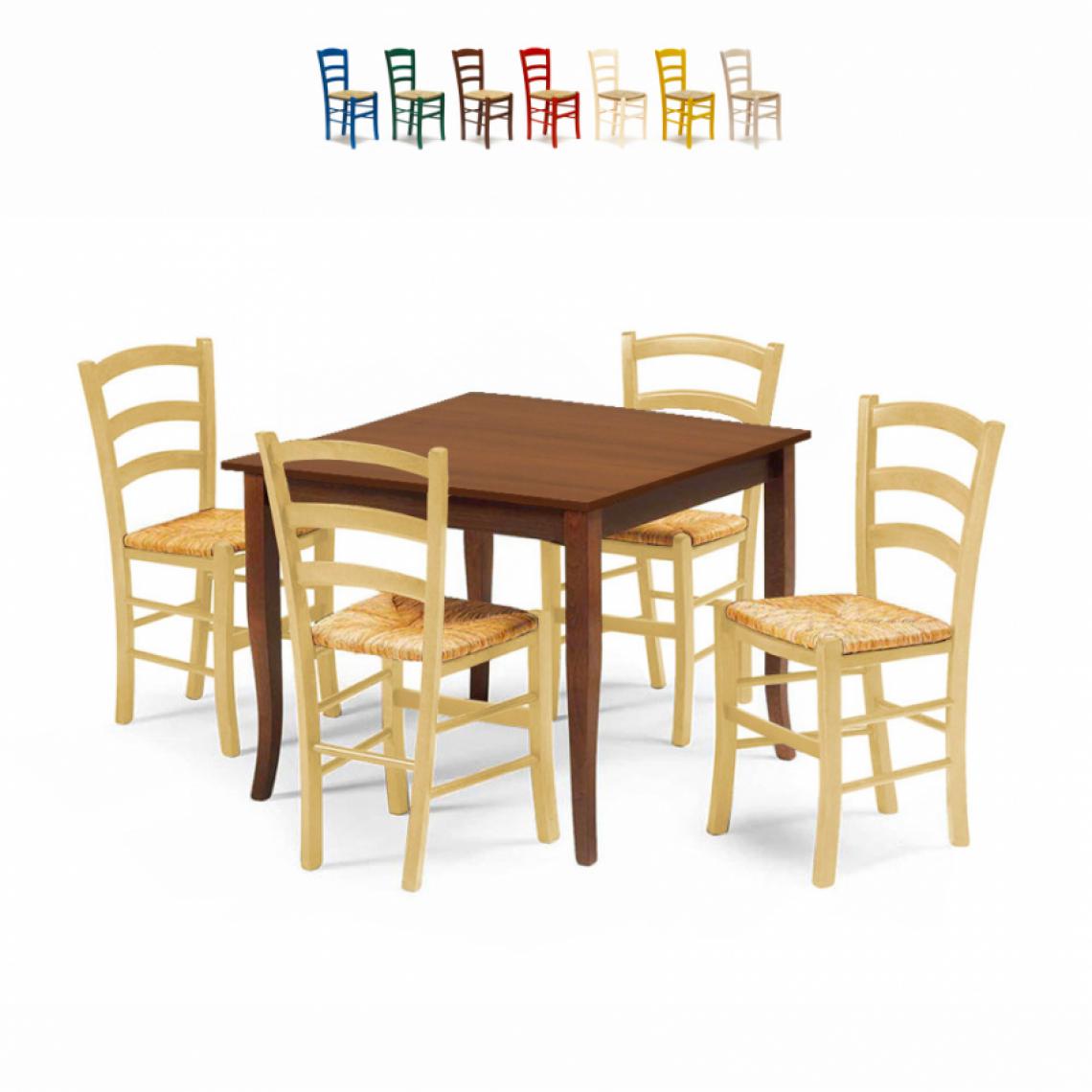 Ahd Amazing Home Design - Set 4 chaises et table carrée intérieur cuisine bar bois Rusty, Couleur: bois neutre - Tables à manger