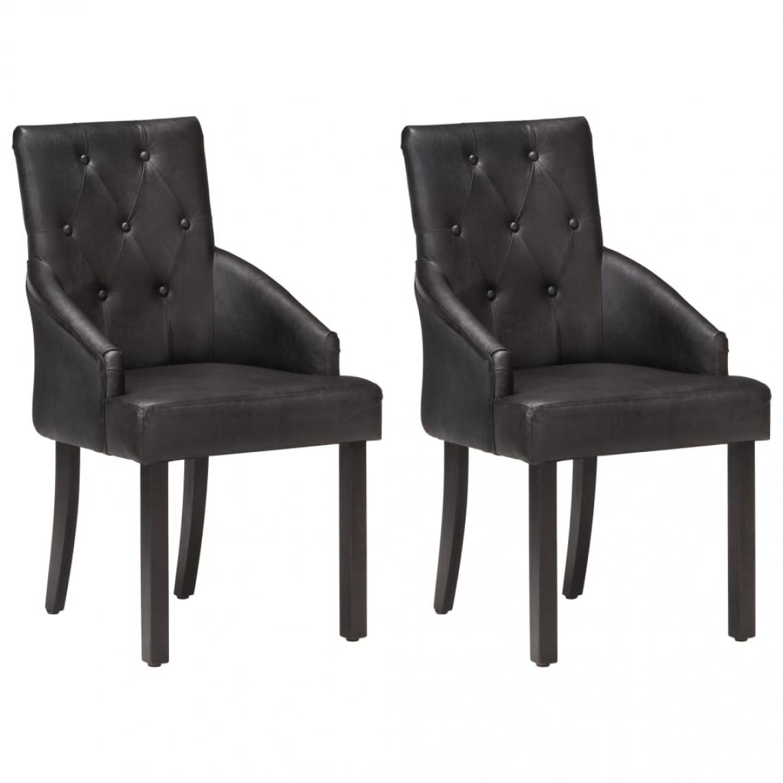 Decoshop26 - Lot de 2 chaises de salle à manger cuisine design vintage cuir noir de chèvre véritable CDS020802 - Chaises