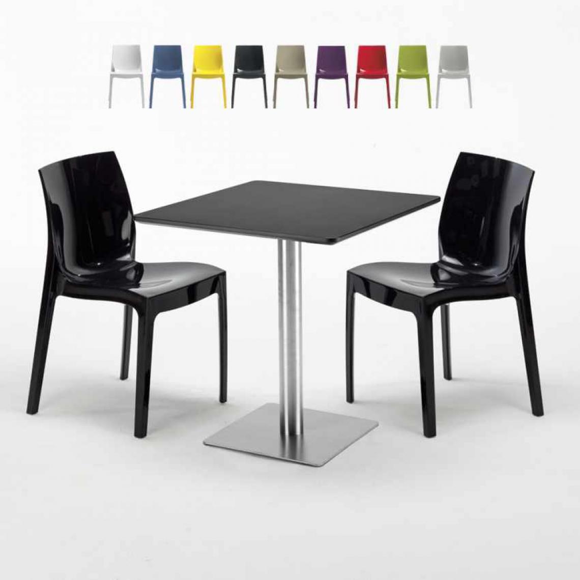 Grand Soleil - Table carrée noire 70x70 avec 2 chaises colorées Ice RUM RAISIN, Couleur: Noir - Tables à manger