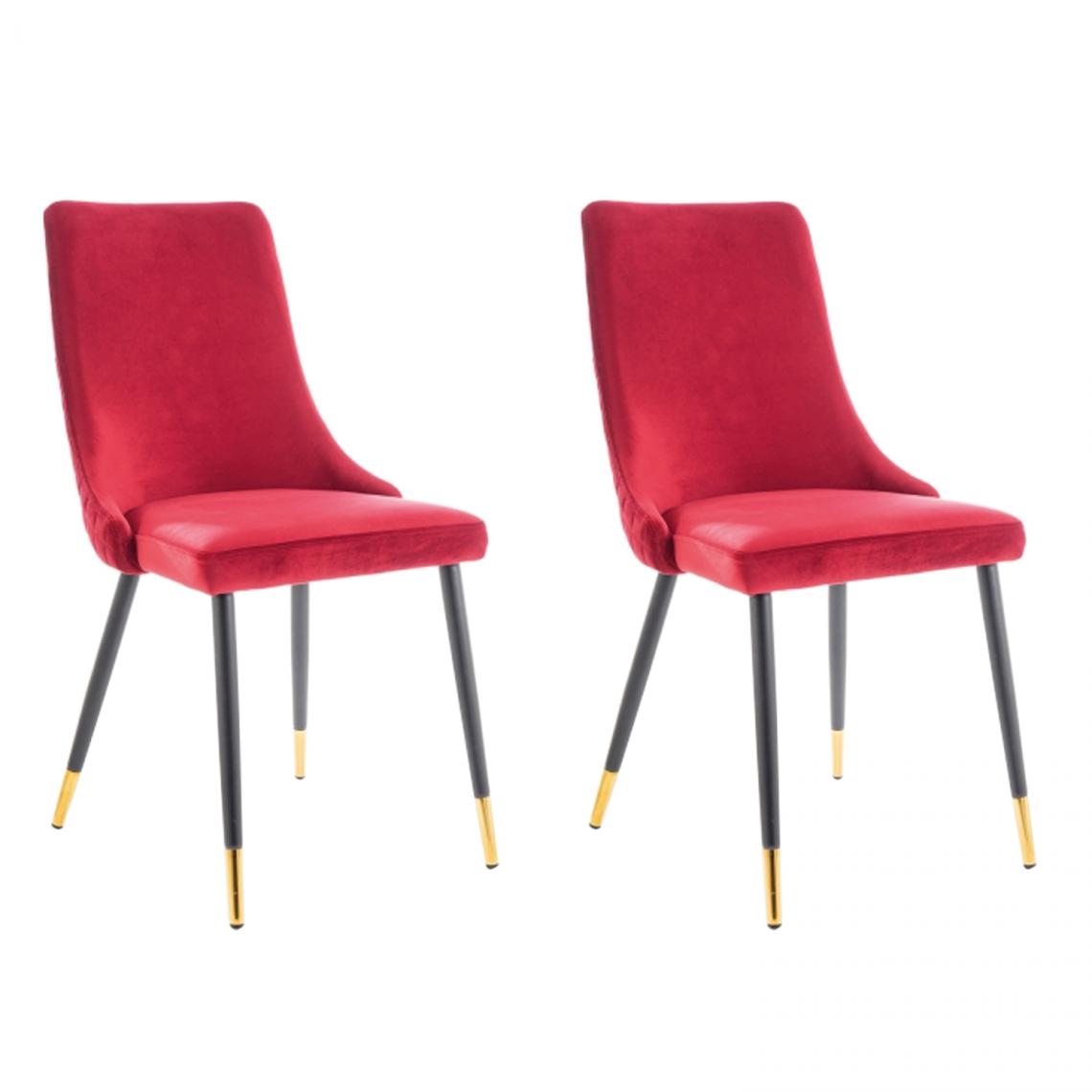 Hucoco - PIANO - Lot de 2 chaises élégantee avec coutures - Style glamour - 92x45x44 cm - Tissu velouté - Rouge - Chaises