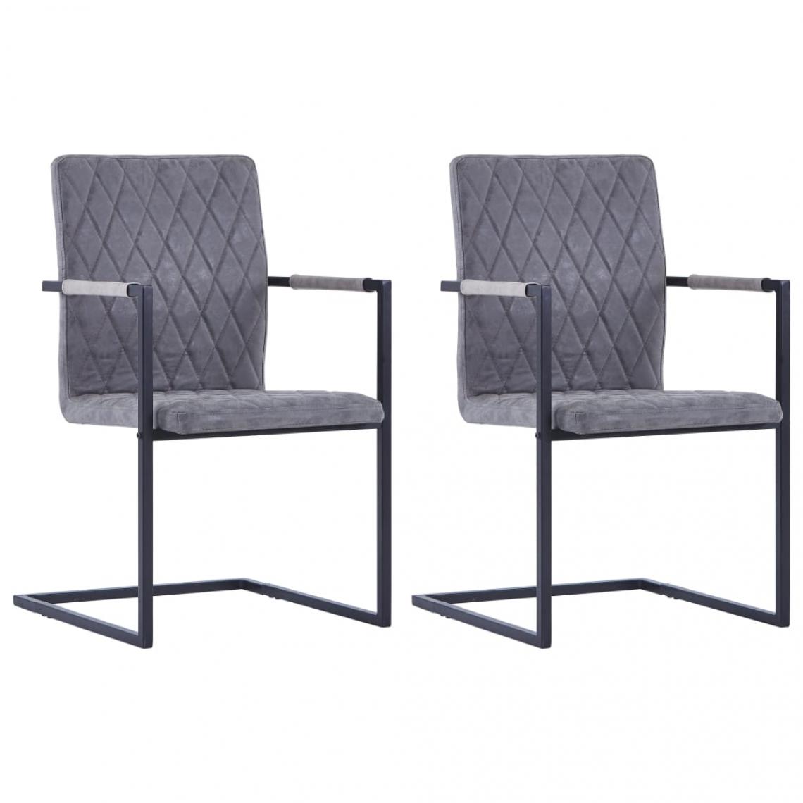 Decoshop26 - Lot de 2 chaises de salle à manger cuisine cantilever design moderne similicuir gris foncé CDS020327 - Chaises
