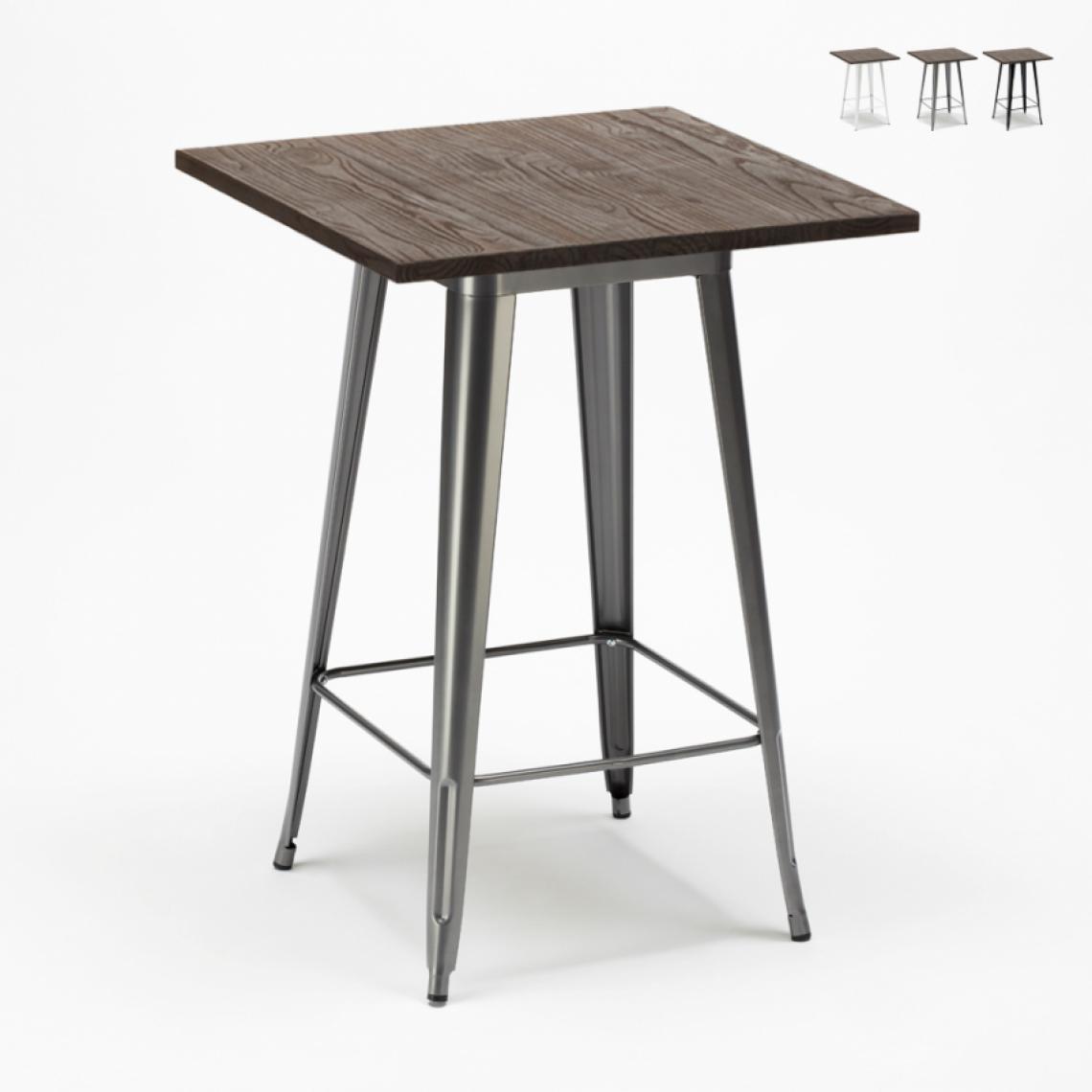 Ahd Amazing Home Design - Table haute pour tabourets Tolix industriel en métal acier et bois 60x60 Welded, Couleur: Gris - Tables à manger