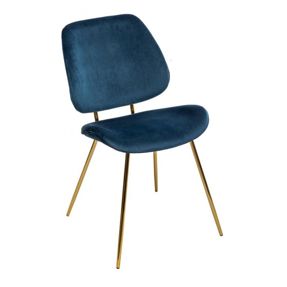 Pegane - Lot de 2 chaises coloris Bleu en velours - L. 47 x l. 54,5 x H. 82,5 cm - Chaises