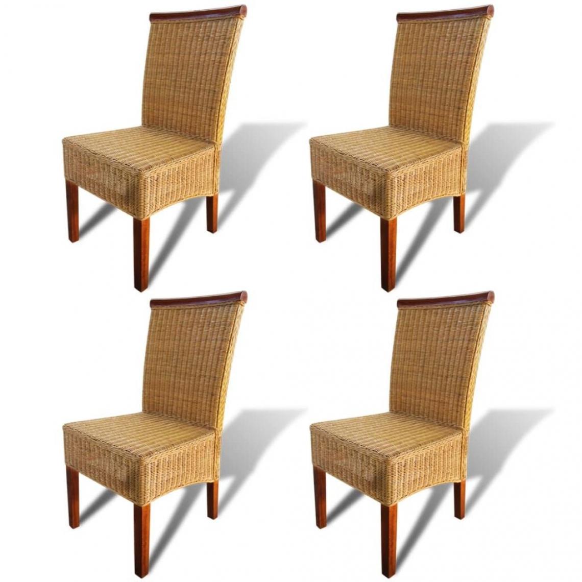 Decoshop26 - Lot de 4 chaises de salle à manger cuisine design classique rotin naturel marron CDS021698 - Chaises