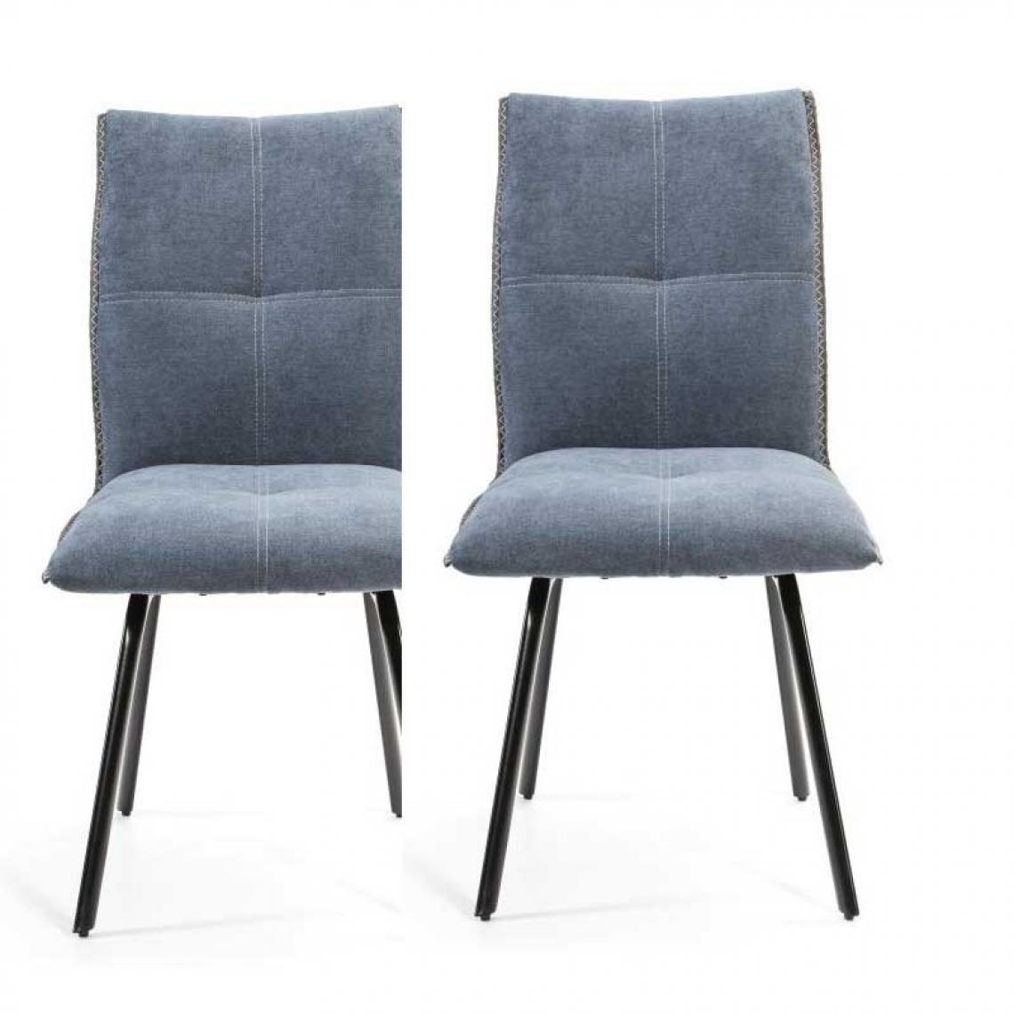 Tousmesmeubles - Duo de chaises Tissu Bleu - RIDIAN - Chaises