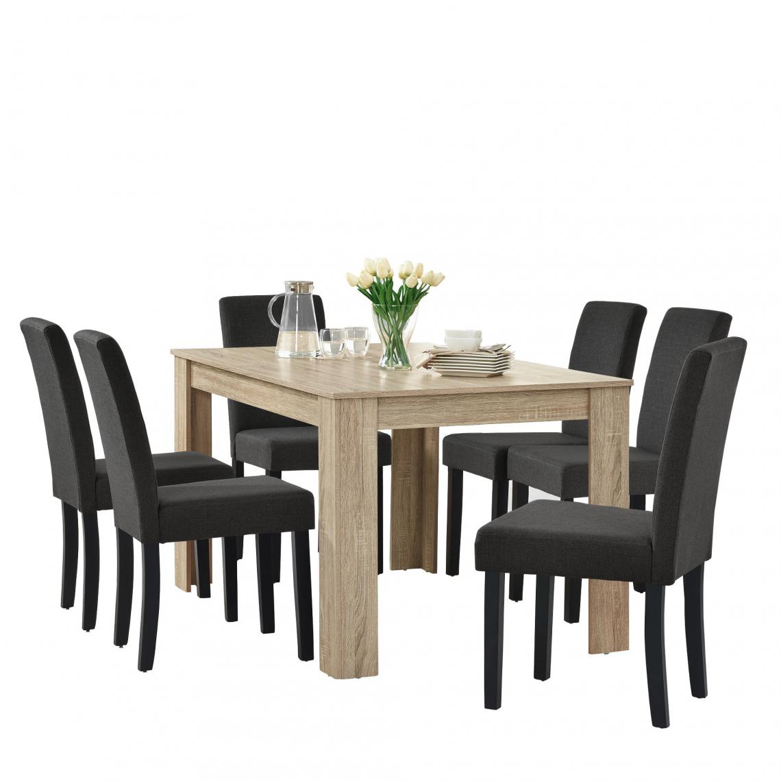 Helloshop26 - Table de salle à manger (chêne cérusé) + 6 chaise de salle à manger en gris foncé - 140x90cm 03_0004239 - Tables à manger