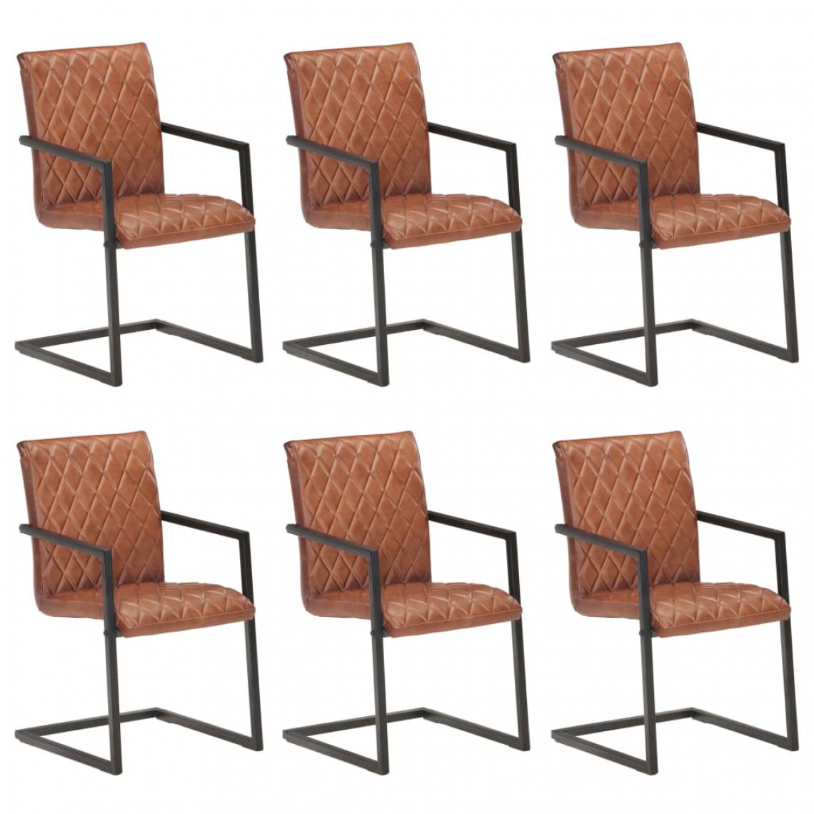 Icaverne - Admirable Fauteuils et chaises categorie Yamoussoukro Chaises de salle à manger cantilever 6pcs Marron Cuir véritable - Chaises