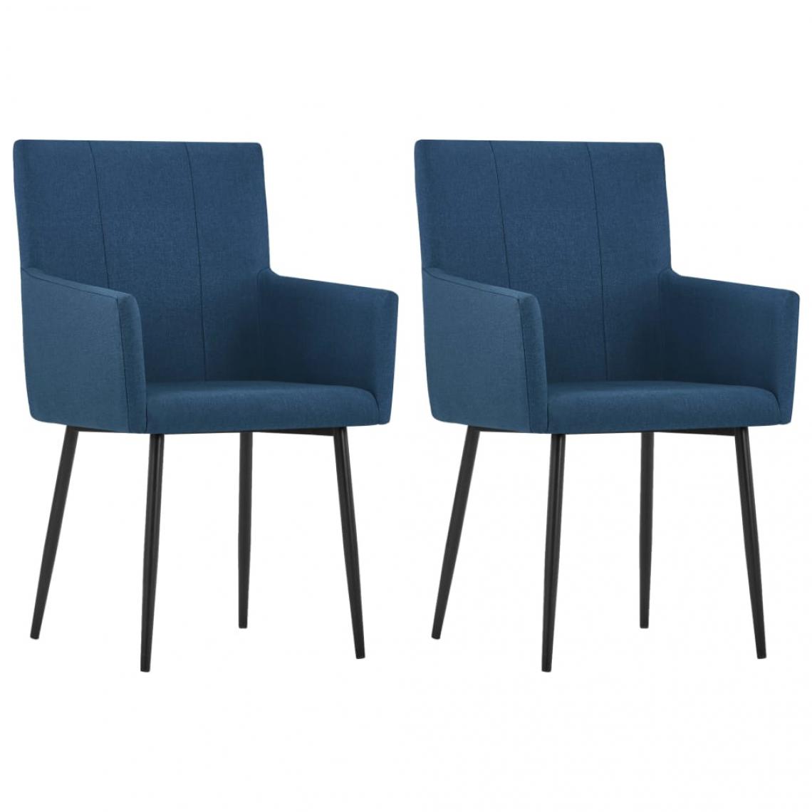 Decoshop26 - Lot de 2 chaises de salle à manger cuisine avec accoudoirs design moderne tissu bleu CDS020133 - Chaises
