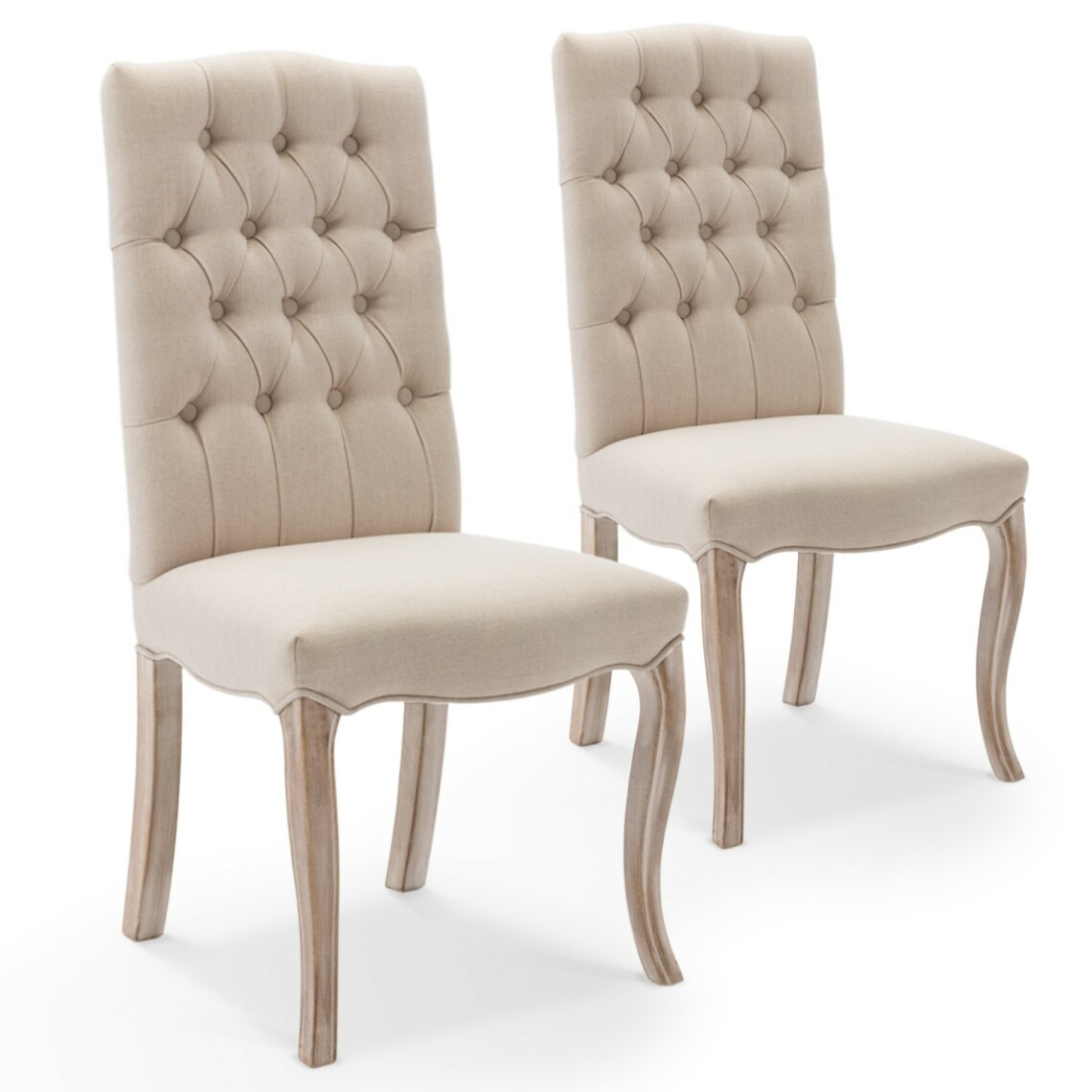 marque generique - Lot de 2 chaises capitonnées Jade tissu beige - Chaises