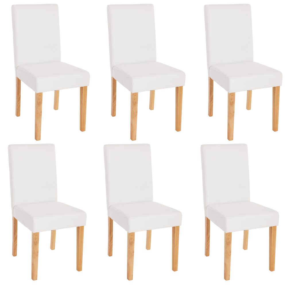 Mendler - Lot de 6 chaises de séjour Littau, simili-cuir, blanc mat, pieds clairs - Chaises