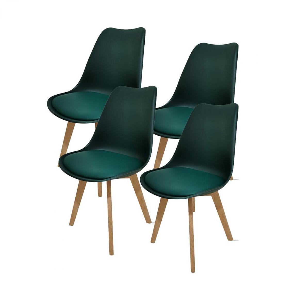 Red Deco - Lot de 4 chaises de salle à manger LAGOM Vert Bois naturel style scandinave - Chaises