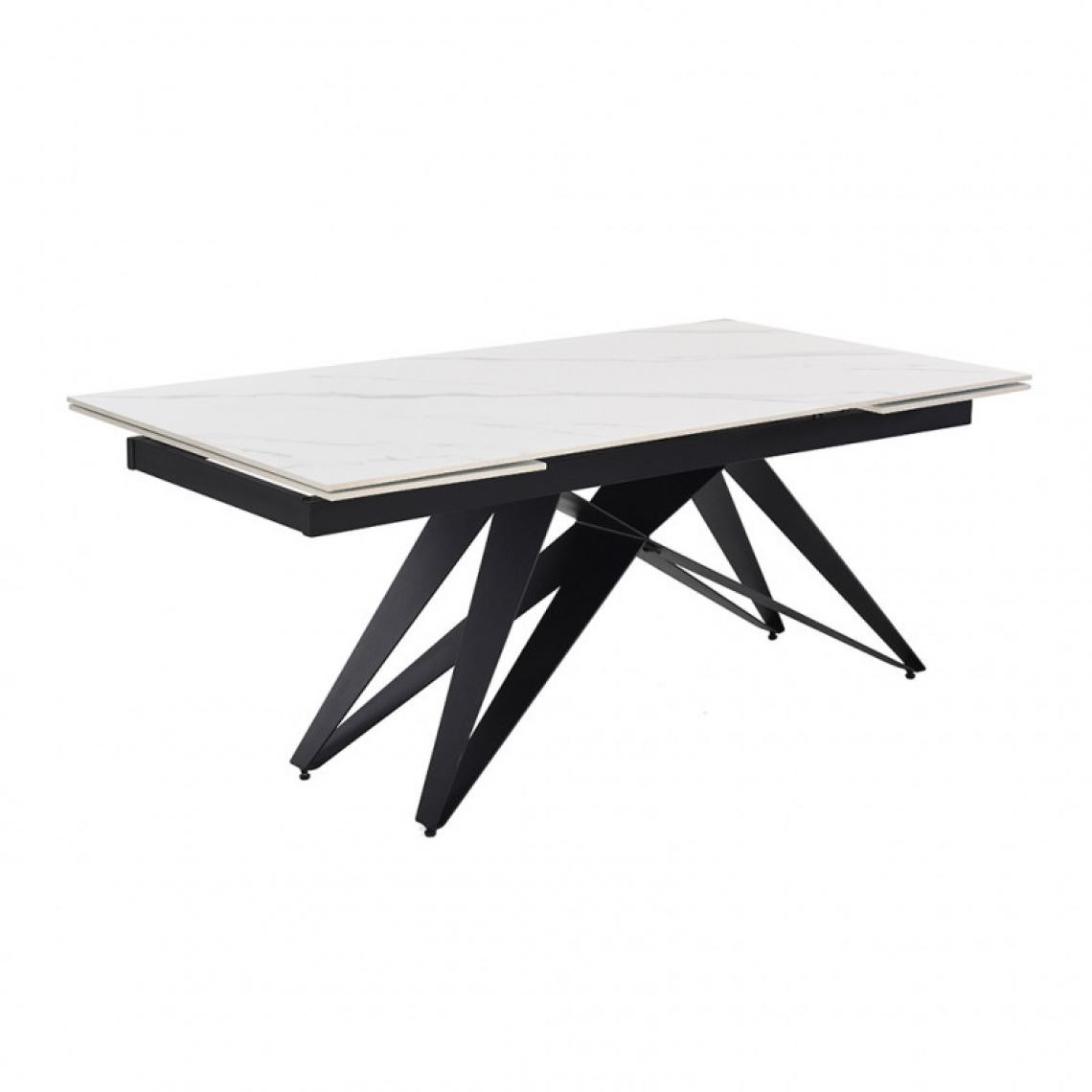 Meubletmoi - Table extensible 160/240 cm céramique blanc marbré pied géométrique - NEVADA 03 - Tables à manger
