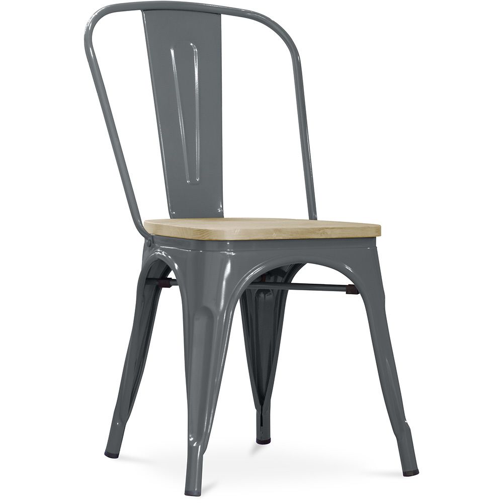 Privatefloor - Chaise style Tolix - Métal et bois clair - Chaises