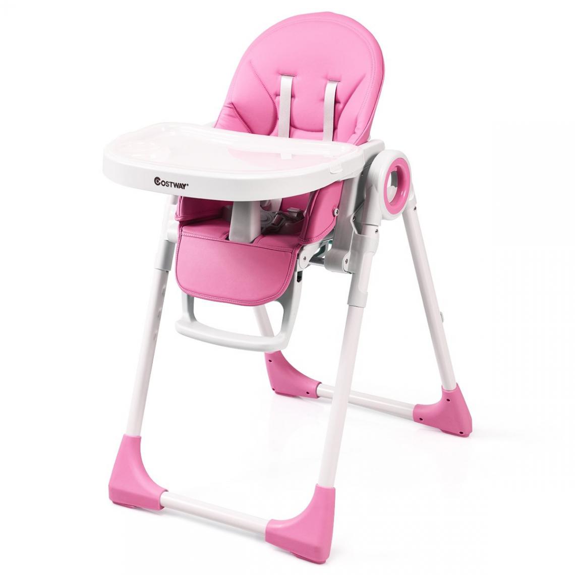 Decoshop26 - Chaise haute bébé evolutive 2 en 1 en bois hauteur et angle réglables rose 20_0000402 - Chaises