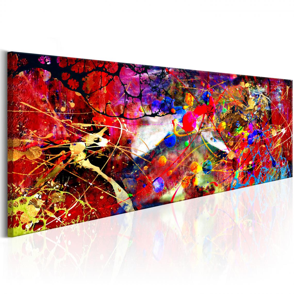 Decoshop26 - Tableau sur toile décoration murale image imprimée cadre en bois à suspendre Forêt rouge 120x40 cm 11_0001785 - Tableaux, peintures