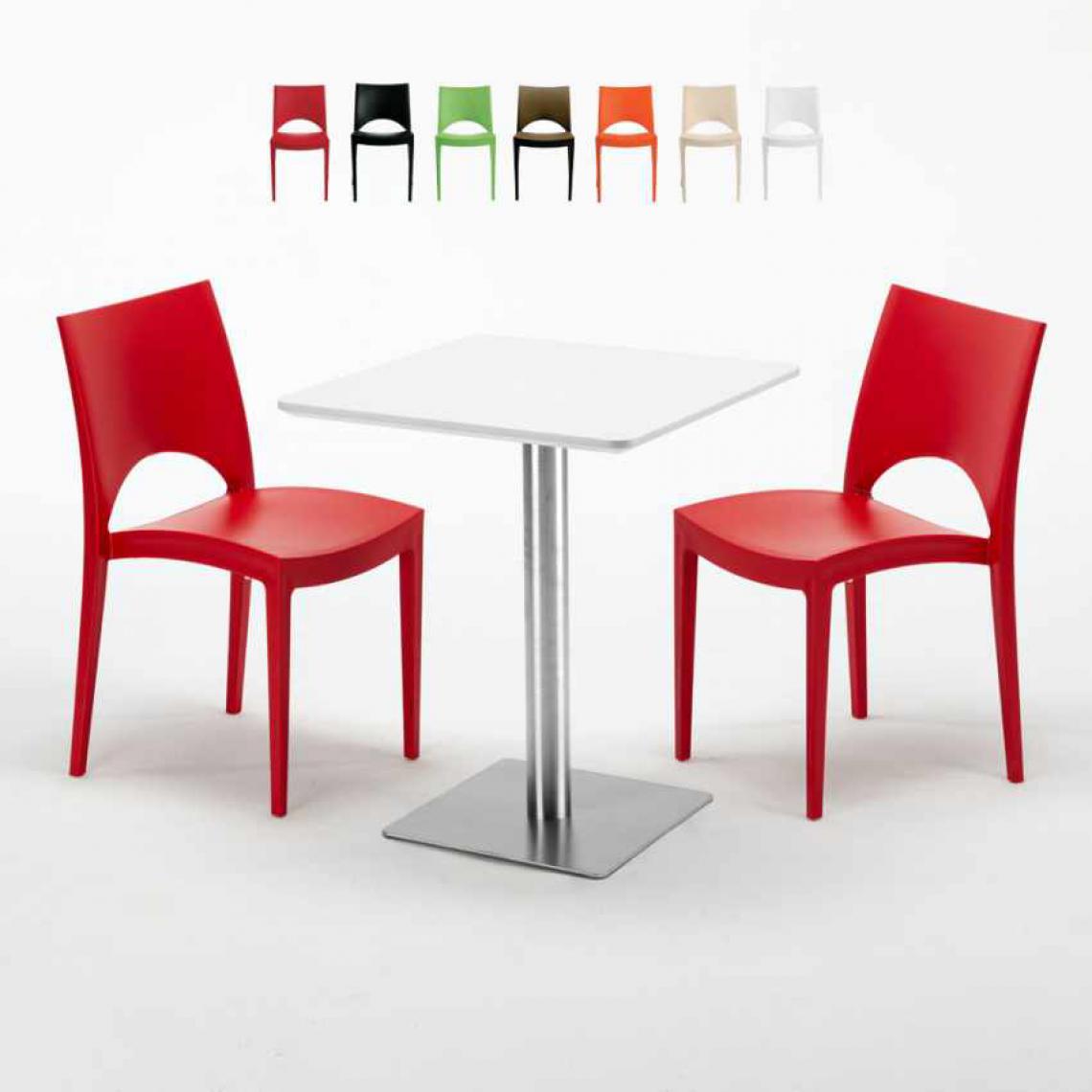 Grand Soleil - Table carrée 60x60 plateau blanc avec 2 chaises colorées Paris Hazelnut, Couleur: Rouge - Tables à manger
