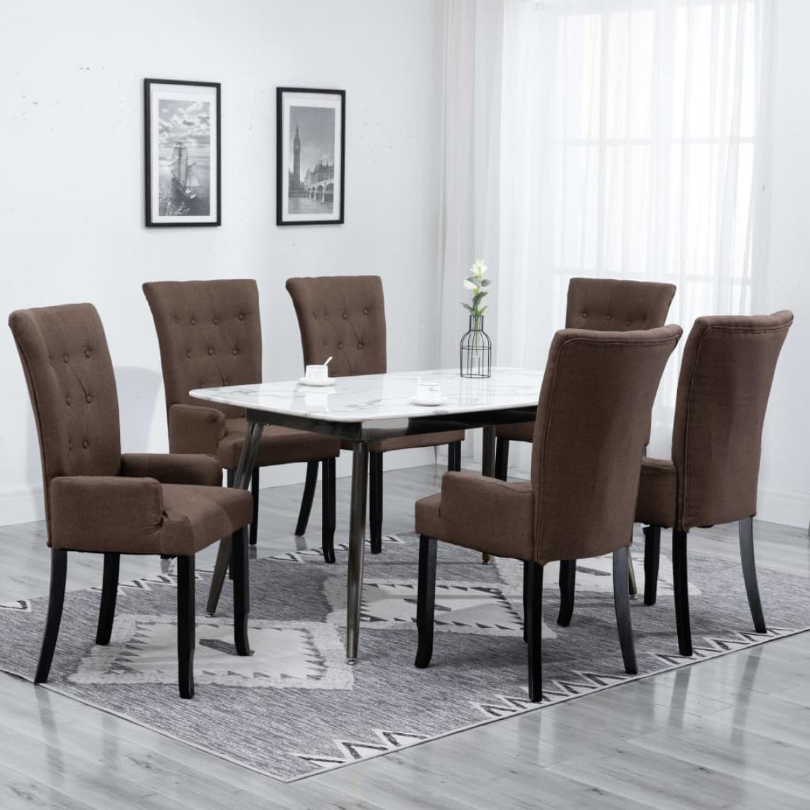 Icaverne - sublime Fauteuils et chaises collection Bakou Chaises de salle à manger avec accoudoirs 6 pcs Marron Tissu - Chaises