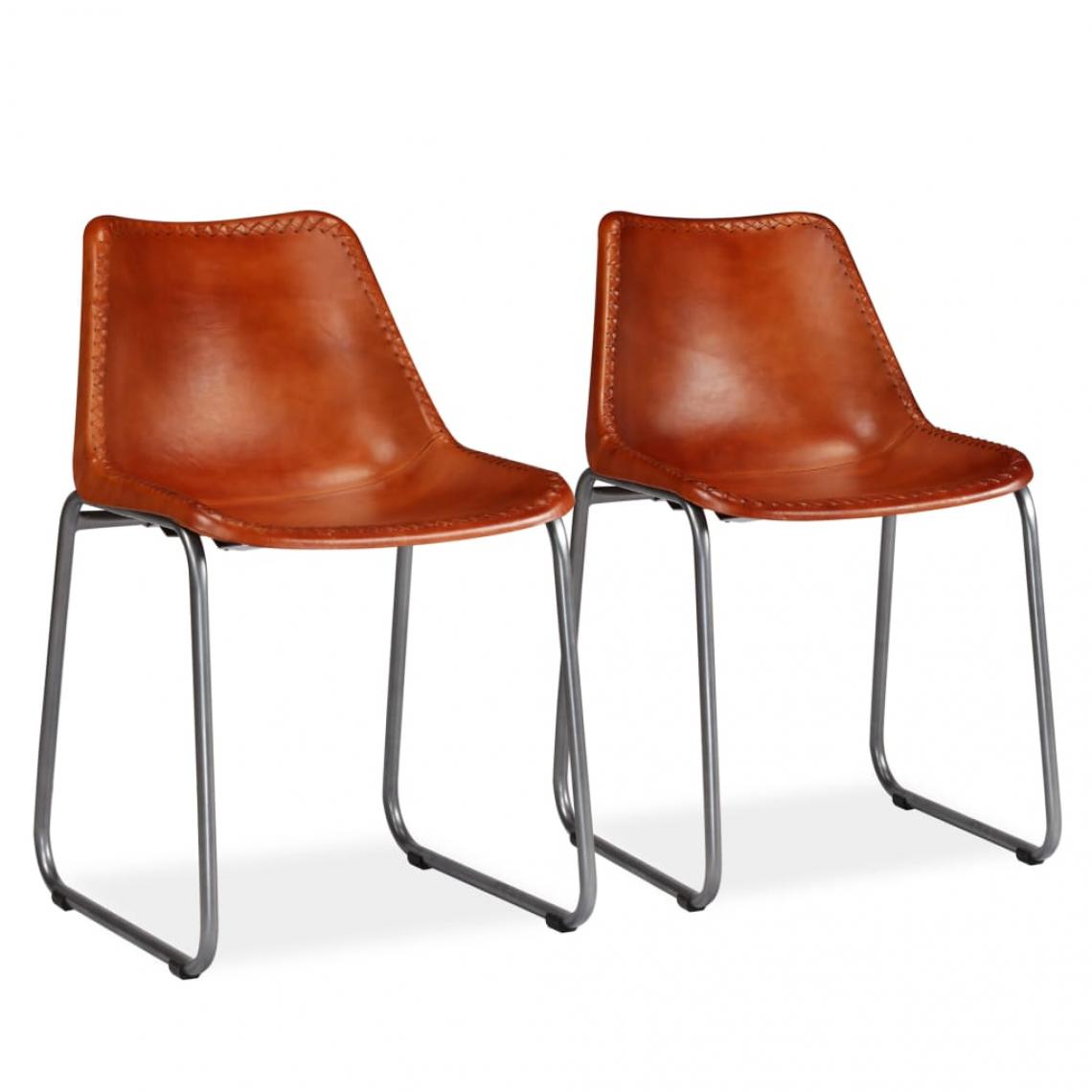 Decoshop26 - Lot de 2 chaises de salle à manger cuisine design vintage cuir véritable marron CDS020682 - Chaises