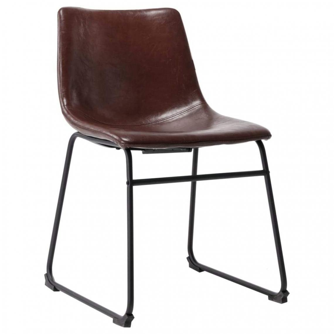 Decoshop26 - Chaise de salle à manger design simple cadre en acier en similicuir marron brillant CDS020050 - Chaises