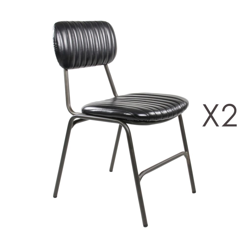 marque generique - Lot de 2 chaises repas en PU noir - ALPHONSE - Chaises