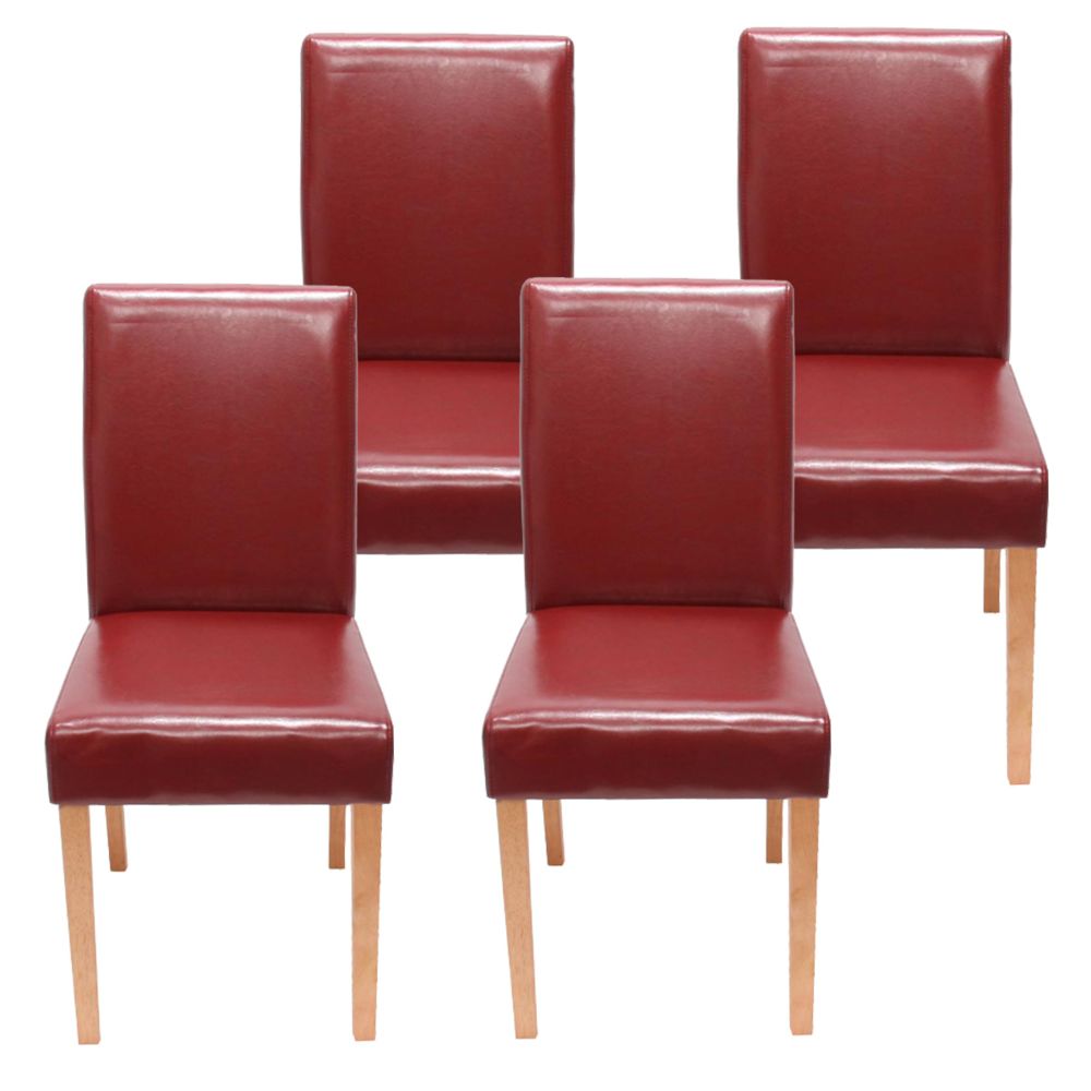 Mendler - Lot de 4 chaises de séjour Littau, simili-cuir, rouge, pieds clairs - Chaises
