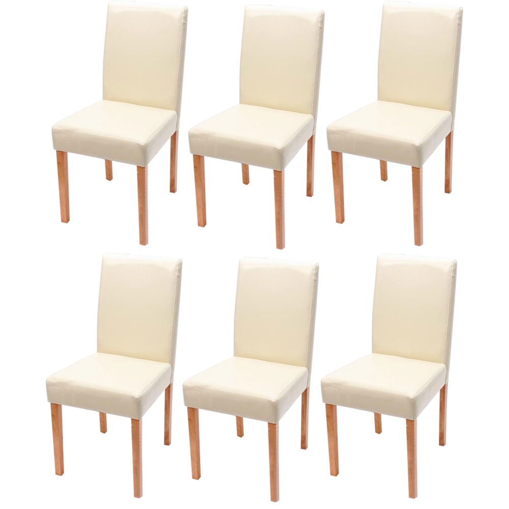 Mendler - Lot de 6 chaises de séjour Littau, cuir reconstitué crème, pieds clairs - Chaises