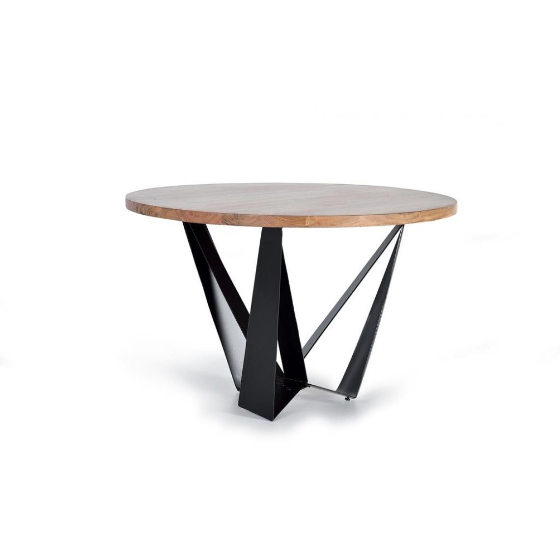 Pegane - Table à manger ronde en bois d'acacia et métal coloris naturel / noir - diamètre 120 x hauteur 78 cm - Tables à manger