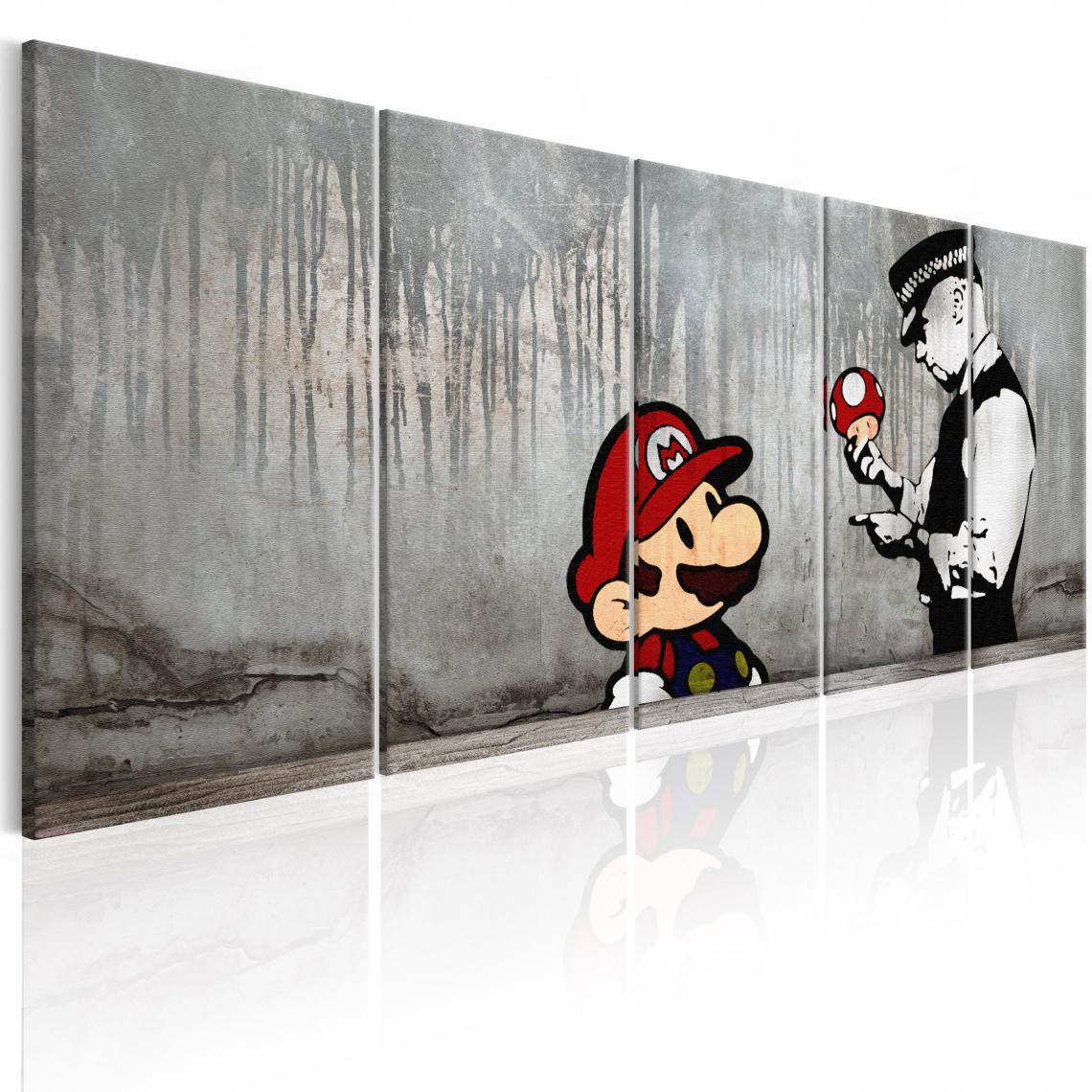 Decoshop26 - Tableau sur toile en 5 panneaux décoration murale image imprimée cadre en bois à suspendre Mario Bros sur le béton 225x90 cm 11_0003562 - Tableaux, peintures