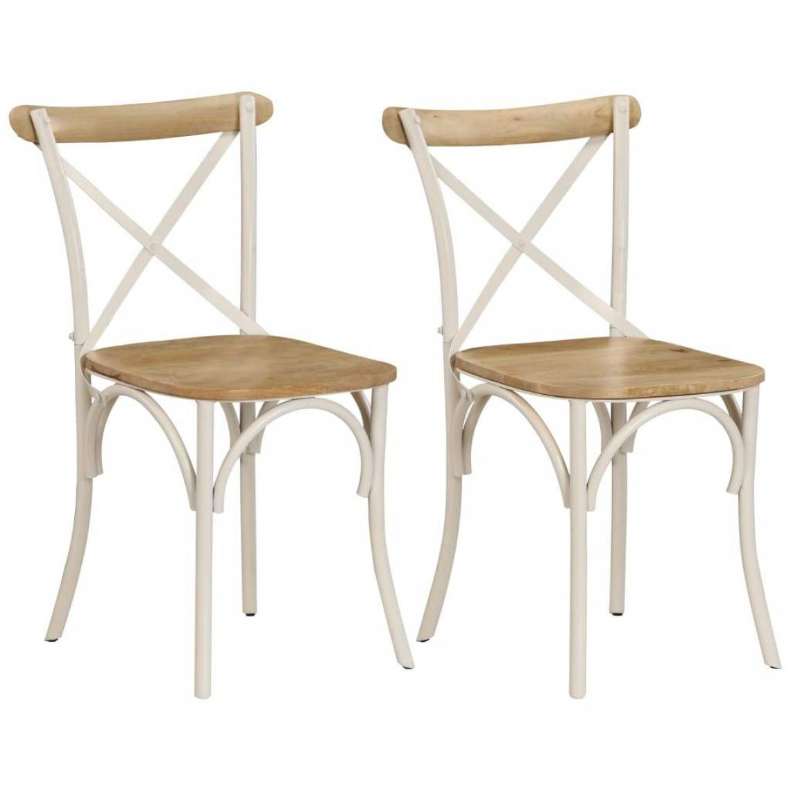 Decoshop26 - Lot de 2 chaises de salle à manger cuisine blanc bois de manguier solide CDS020165 - Chaises