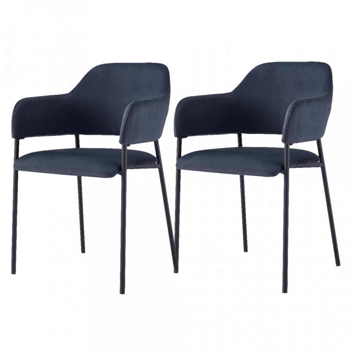 Selsey - Lot de 2 chaises tapissées - AZHAI - avec accoudoirs - noir - Chaises