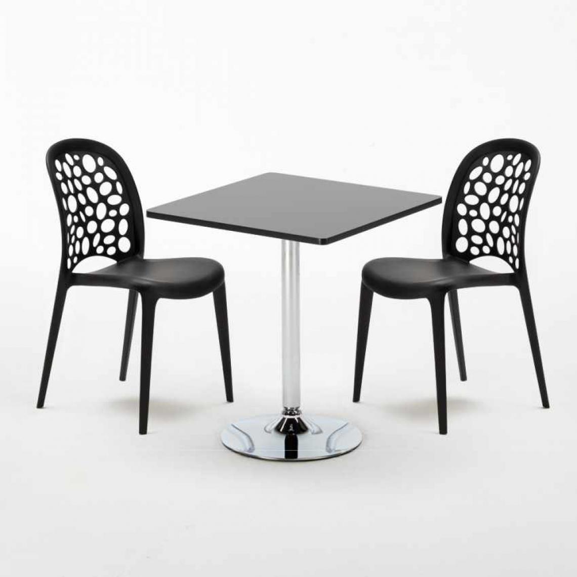 Ahd Amazing Home Design - Table Carrée Noire 70x70cm Avec 2 Chaises Colorées Set Intérieur Bar Café WEDDING Mojito, Couleur: Noir - Tables à manger